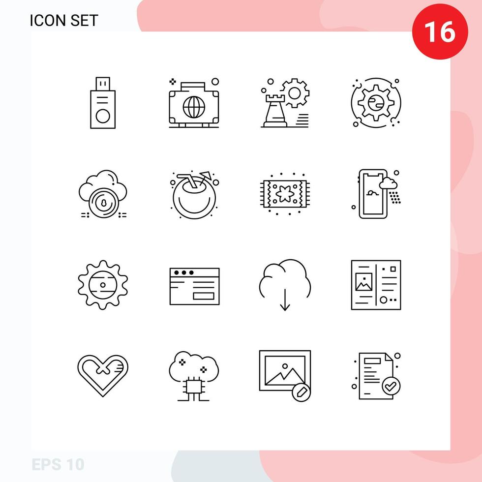 Outline Pack of 16 Universal Symbols of safe setup strategy setting config Editable Vector Design Elements
