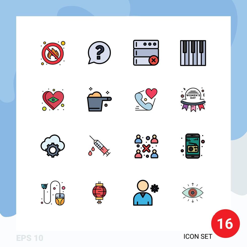 16 Flat Color Filled Line concept for Websites Mobile and Apps flag sound database piano keyboard Editable Creative Vector Design Elements