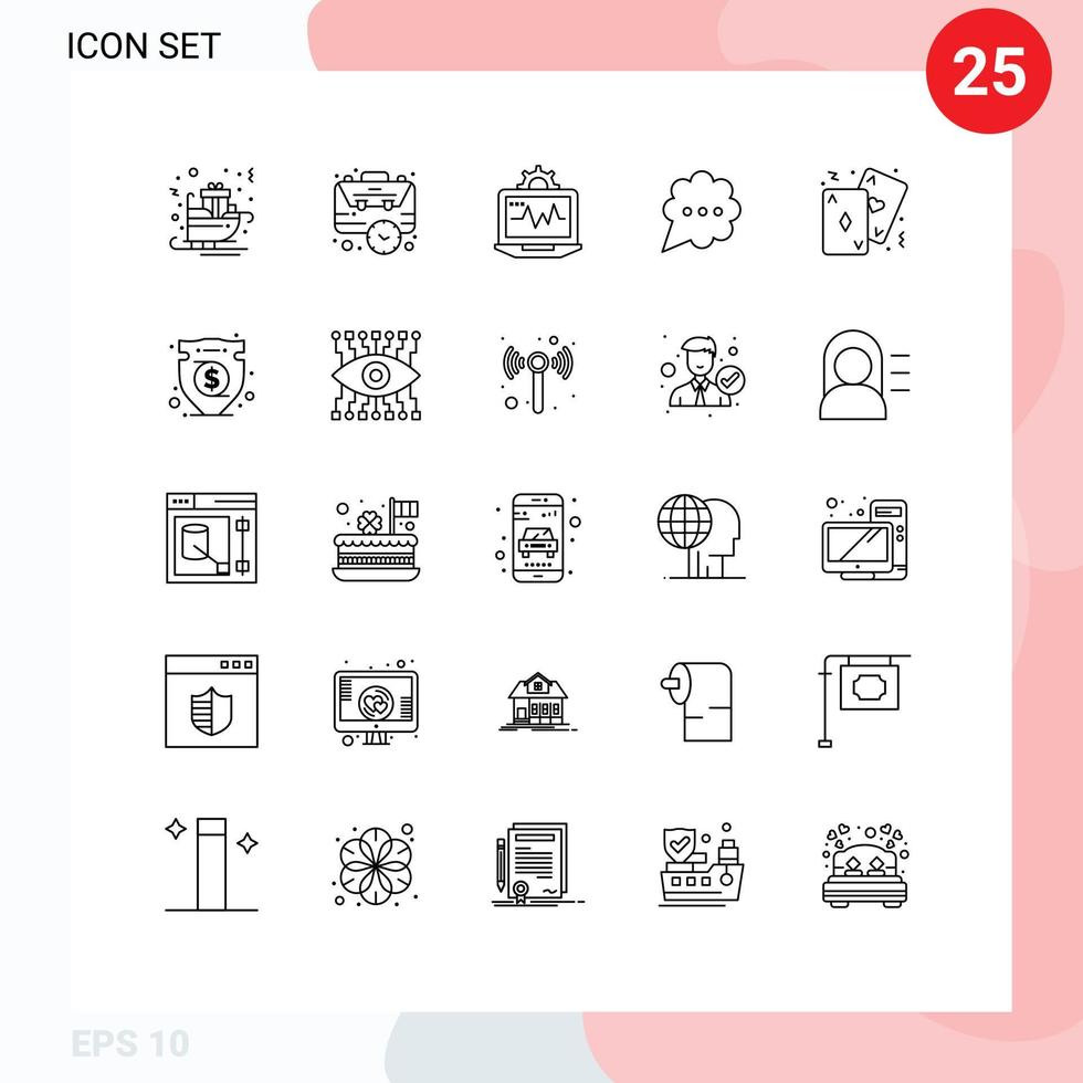 Pictogram Set of 25 Simple Lines of cards chat management bubble setting Editable Vector Design Elements