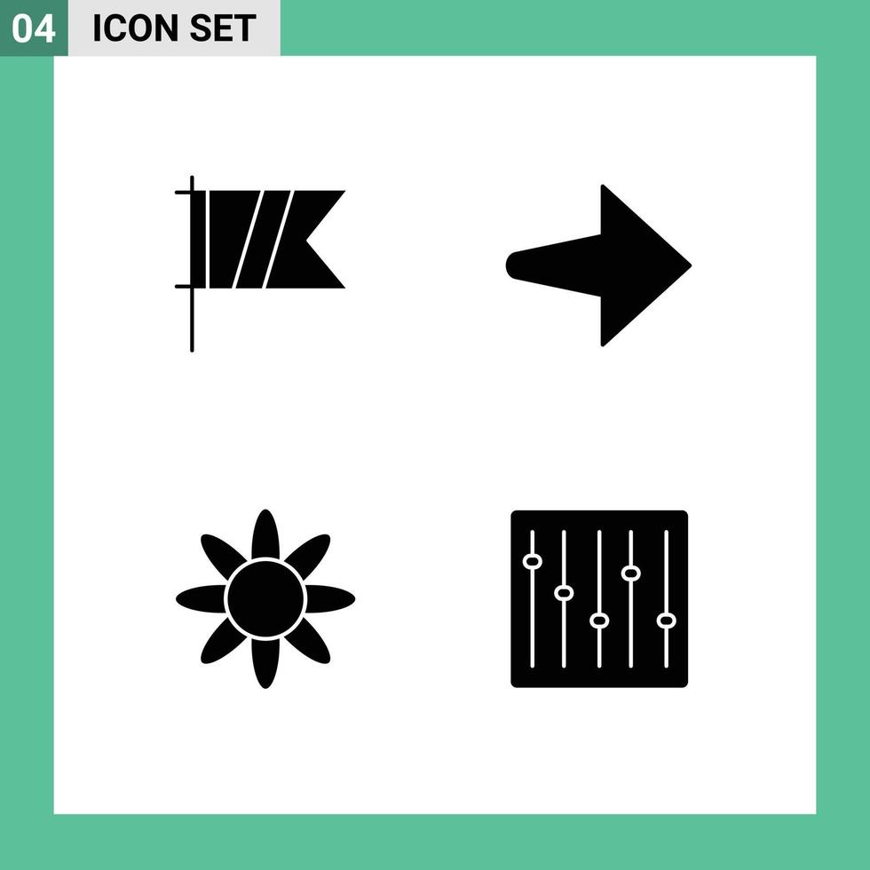 Group of 4 Modern Solid Glyphs Set for golf controls flag flower dj Editable Vector Design Elements