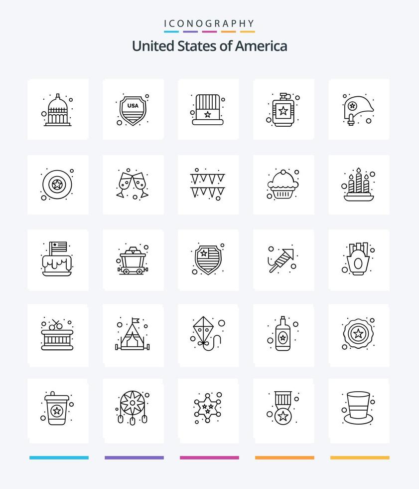 paquete de iconos de contorno creative usa 25 como la cabeza. cadera. americano. matraz. alcohólico vector