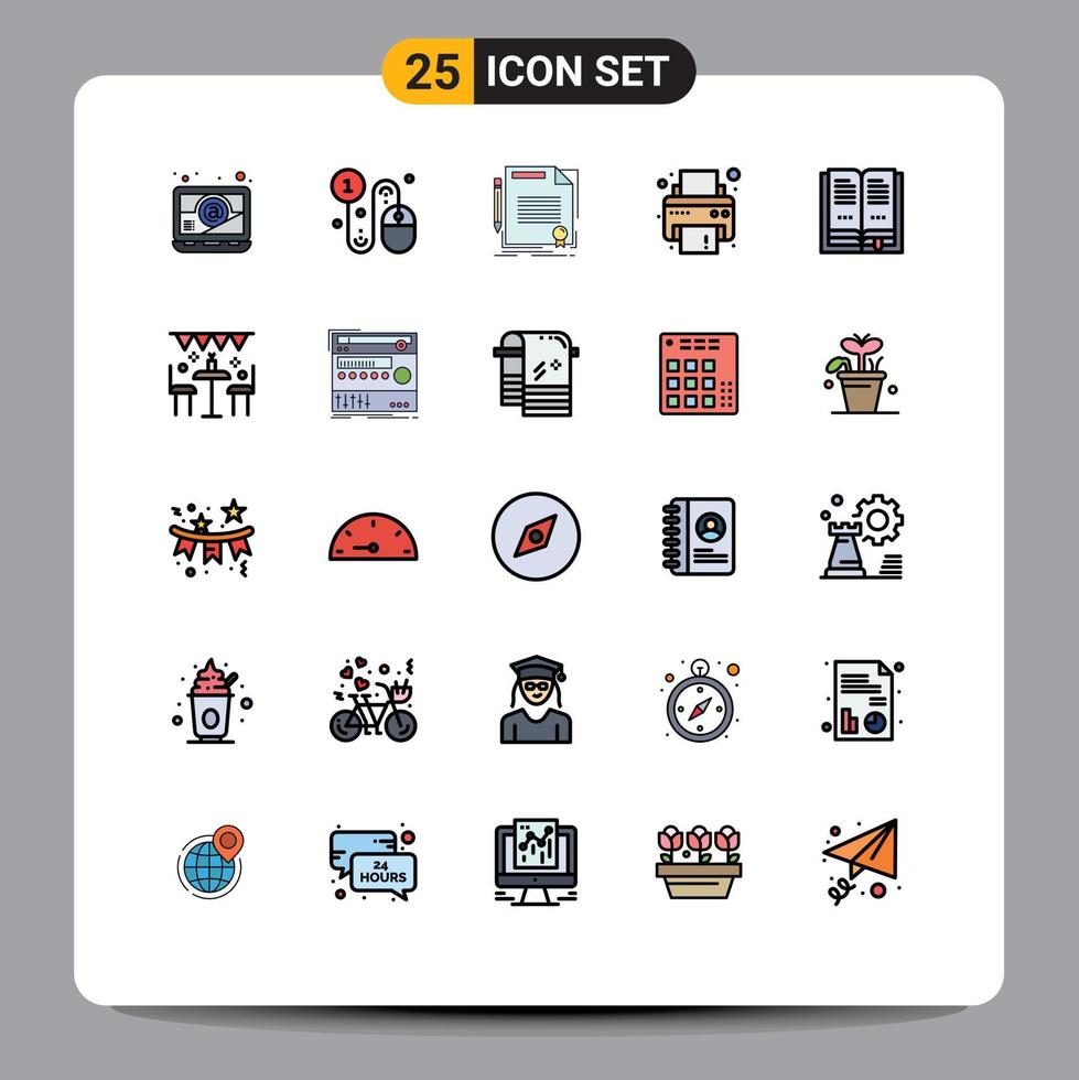 Modern Set of 25 Filled line Flat Colors Pictograph of education printer agreement print paper Editable Vector Design Elements
