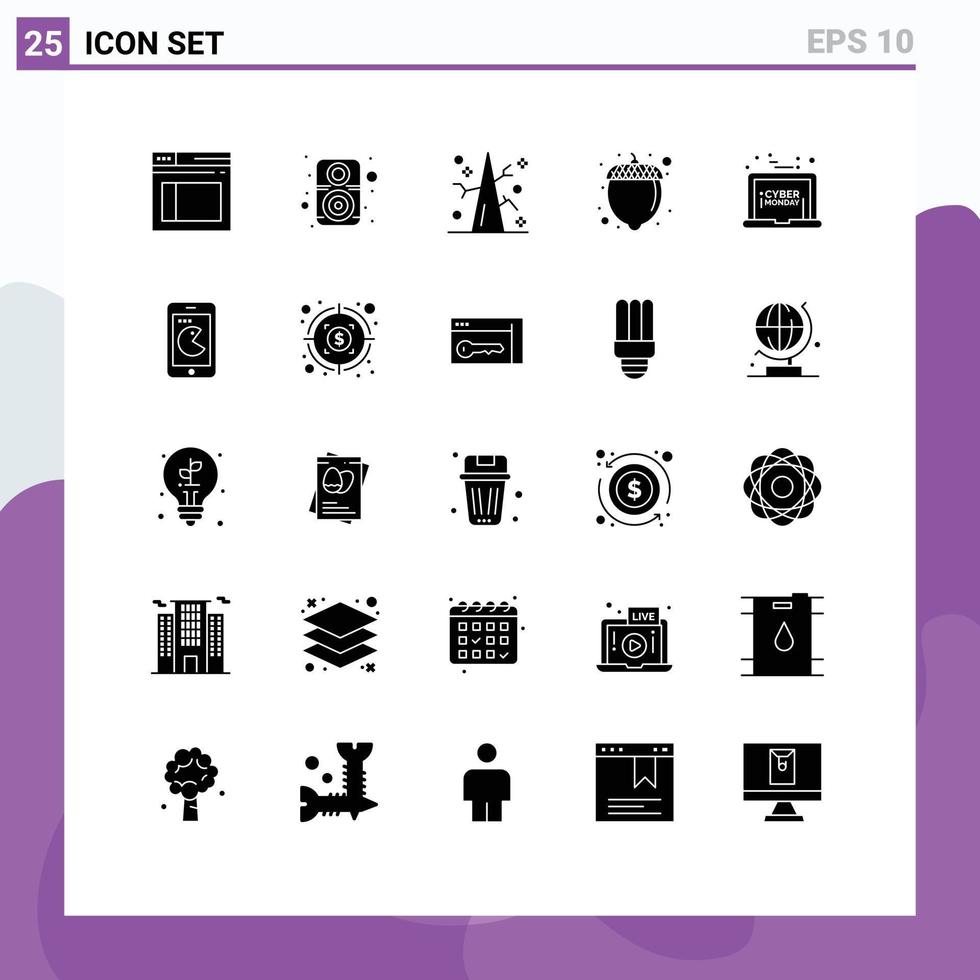 conjunto de 25 iconos de interfaz de usuario modernos signos de símbolos para elementos de diseño de vector editables de comida de nuez de otoño portátil de descuento