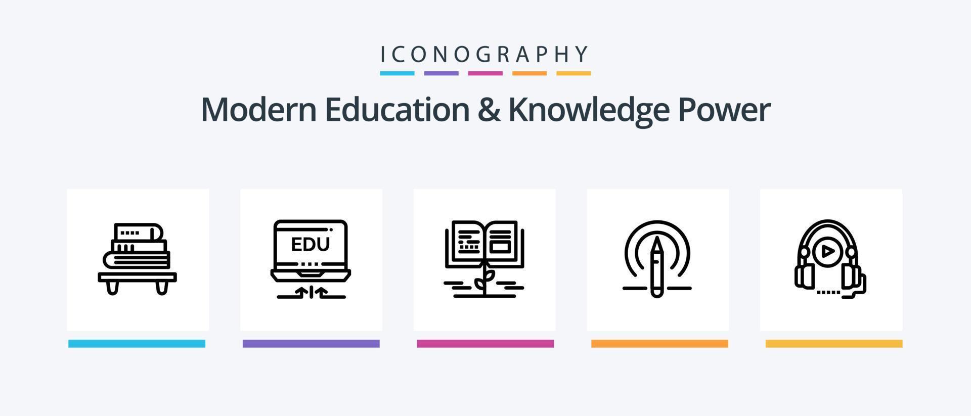 Modern Education And Knowledge Power Line 5 Icon Pack Including school . books. math . education. power. Creative Icons Design vector