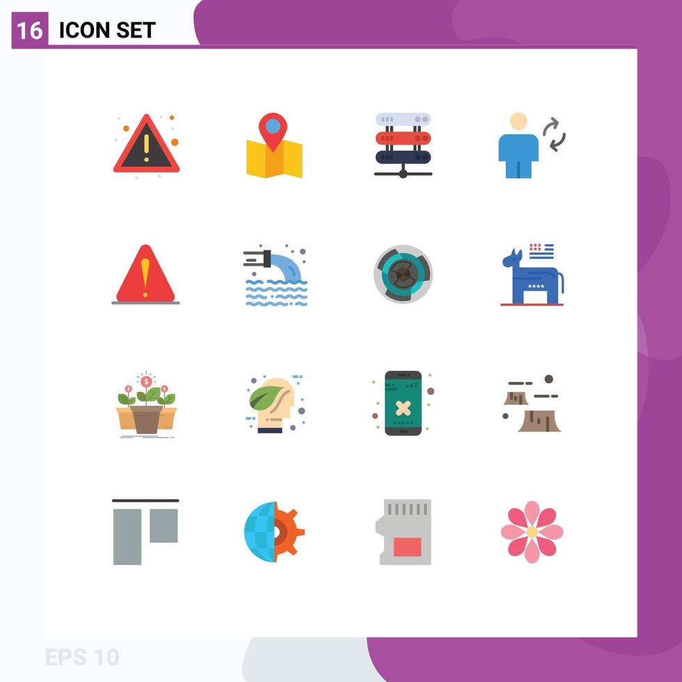 Modern Set of 16 Flat Colors Pictograph of danger update data sync body Editable Pack of Creative Vector Design Elements