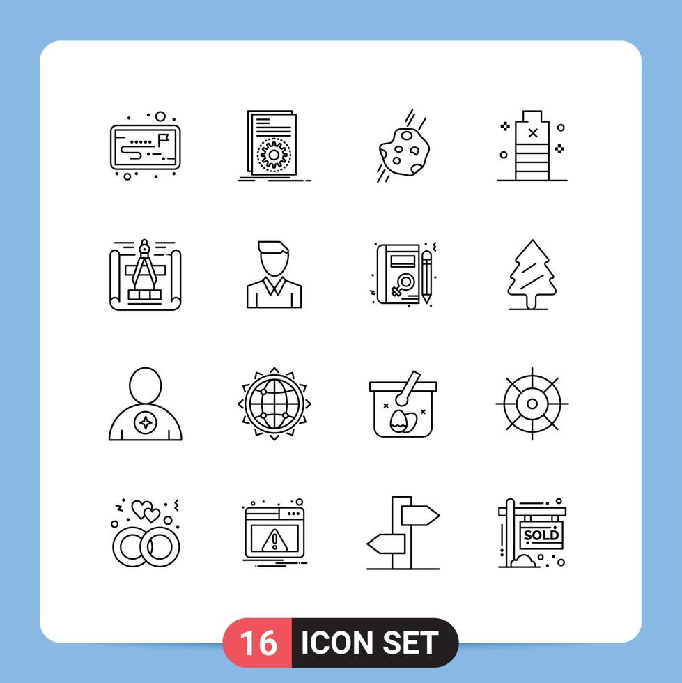 paquete de esquema de 16 símbolos universales de poder elementos esenciales de diseño de vectores editables de cometas de energía de asteroides