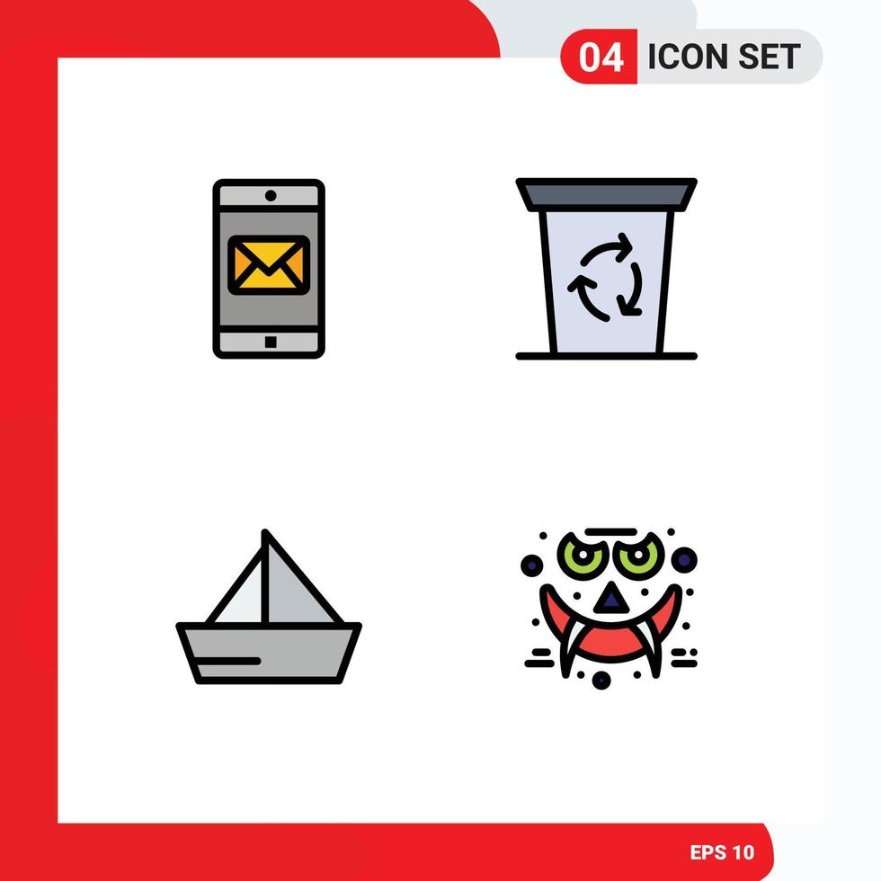 Modern Set of 4 Filledline Flat Colors and symbols such as application ship mail journey yacht Editable Vector Design Elements