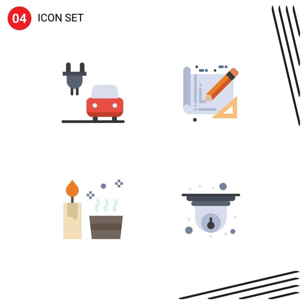 Pictogram Set of 4 Simple Flat Icons of car spa tools construction cam Editable Vector Design Elements