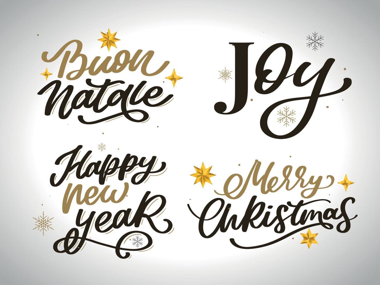 feliz navidad conjunto 2023 feliz año nuevo, tipografía letras insignia emblemas citas conjunto colección. diseño de logotipo vectorial para postal, invitación, tarjeta de felicitación, afiche, regalo. vector