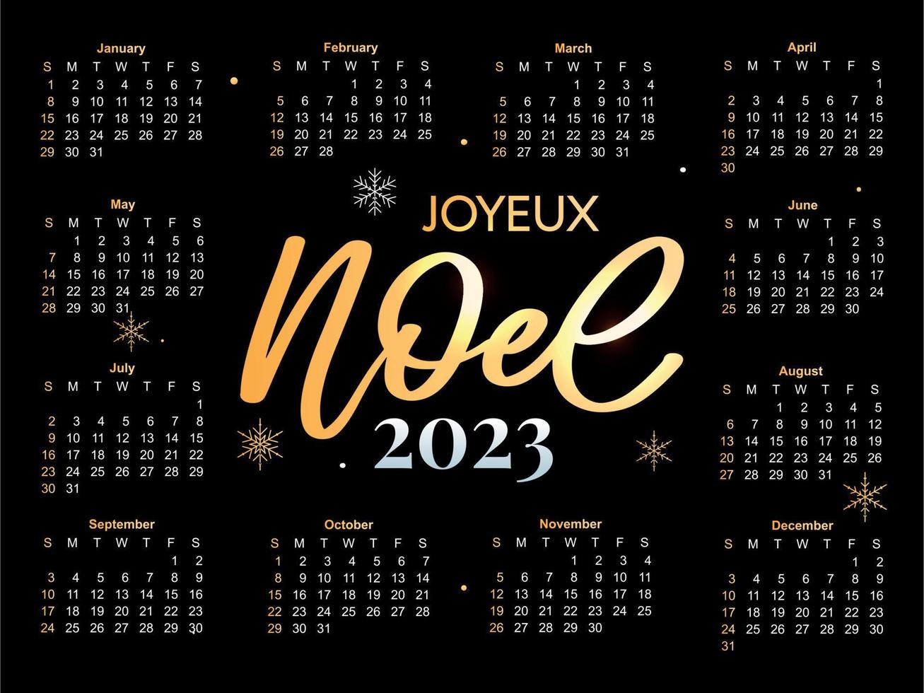 2023 Calendar year vector illustration. The week starts on Sunday. Christmas snowflakes calendar 2023 template. Calendar design Sunday in red colors. Vector