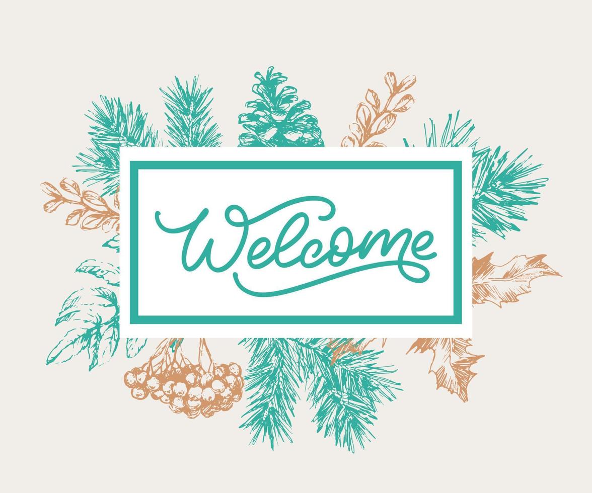 Welcome - lettering calligraphic inscription with smooth lines. vector