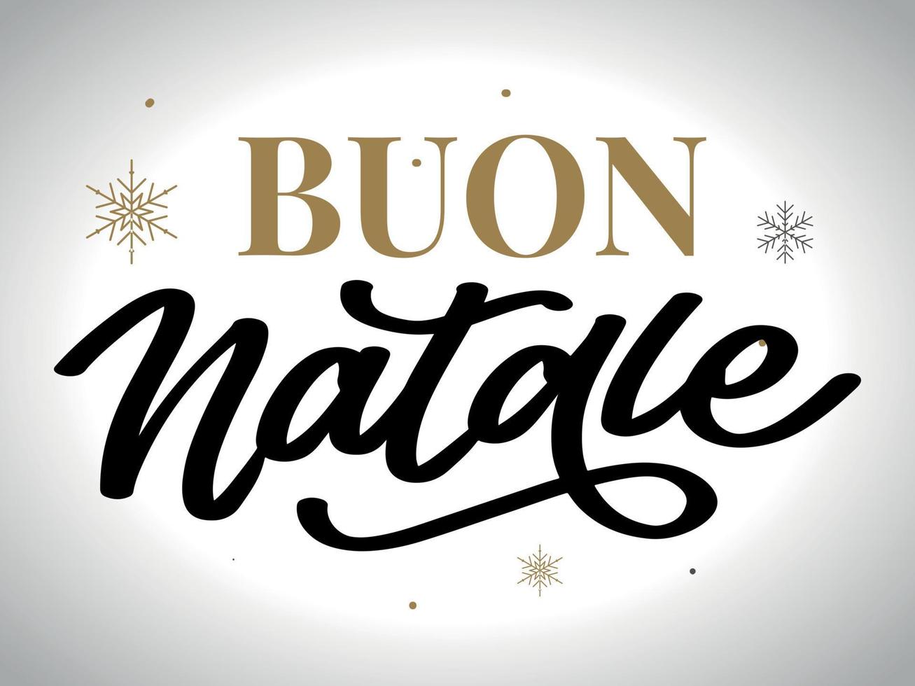 Navidad, tarjeta de felicitación de Buon Natale. Letras de escritura a mano en italiano. Letras de vacaciones. Plantilla de año nuevo. Vector vintage, diseño de tipografía.