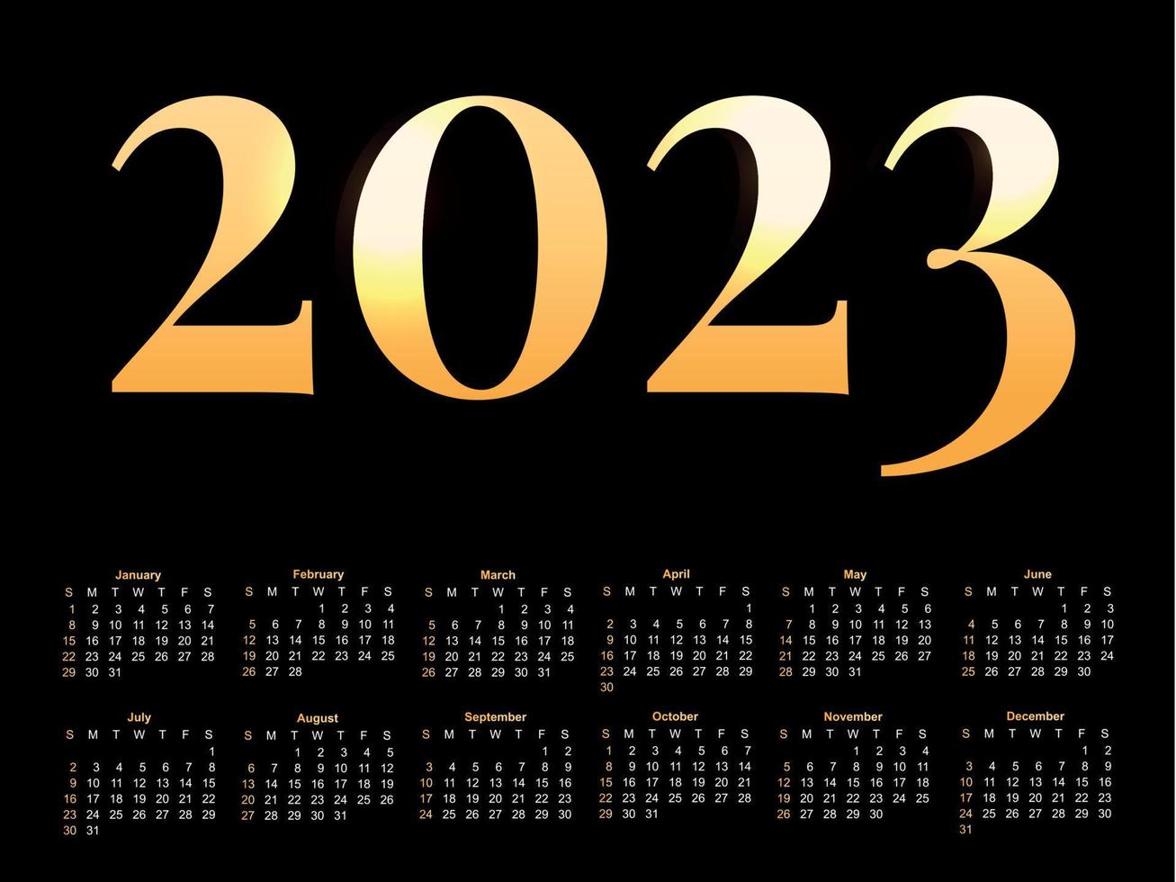 2023 Calendar year vector illustration. The week starts on Sunday. Christmas snowflakes calendar 2023 template. Calendar design Sunday in red colors. Vector