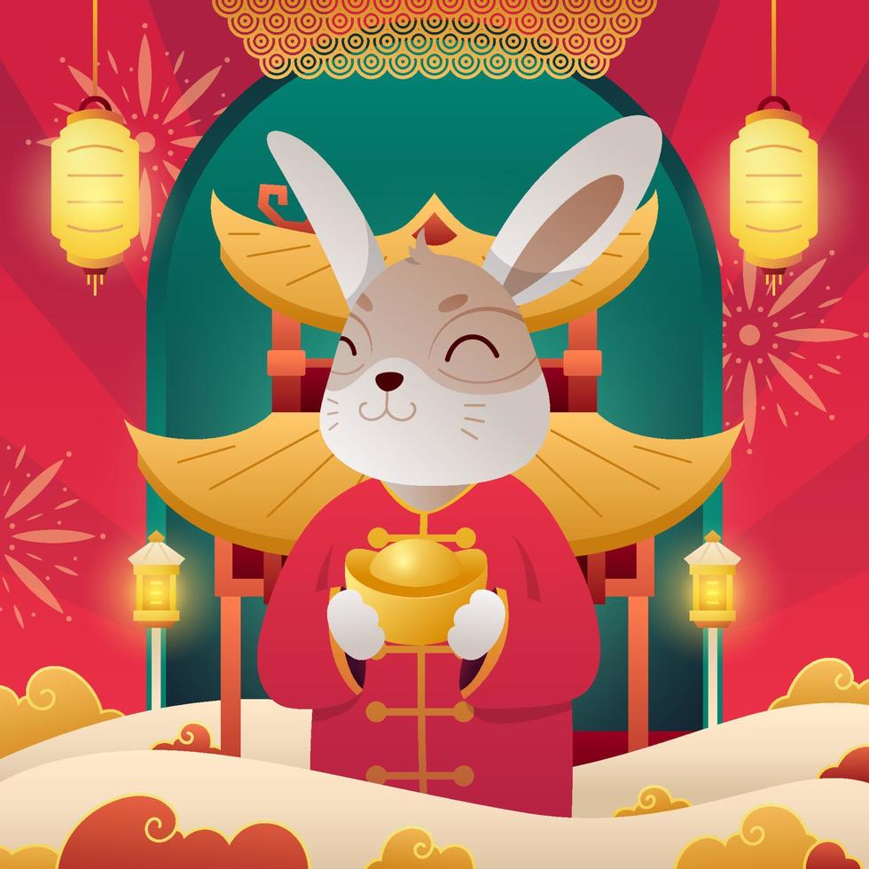 Chinese New Year Celebration With Rabbit Character vector