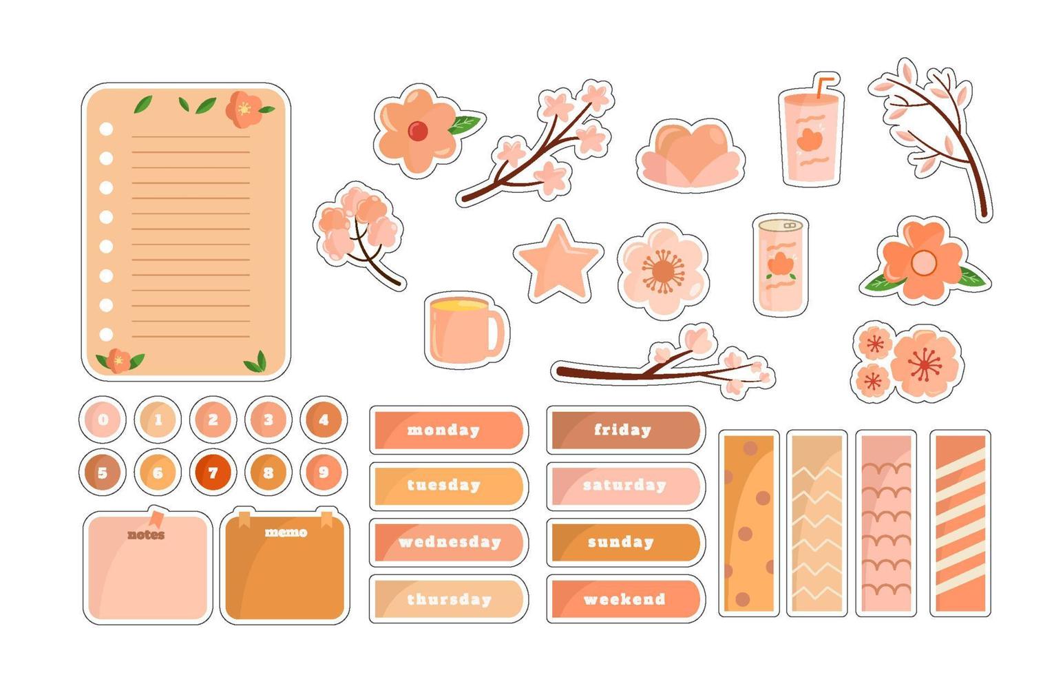 Peach Blossom Doodle Journal Template Sticker 16809555 Vector Art At 