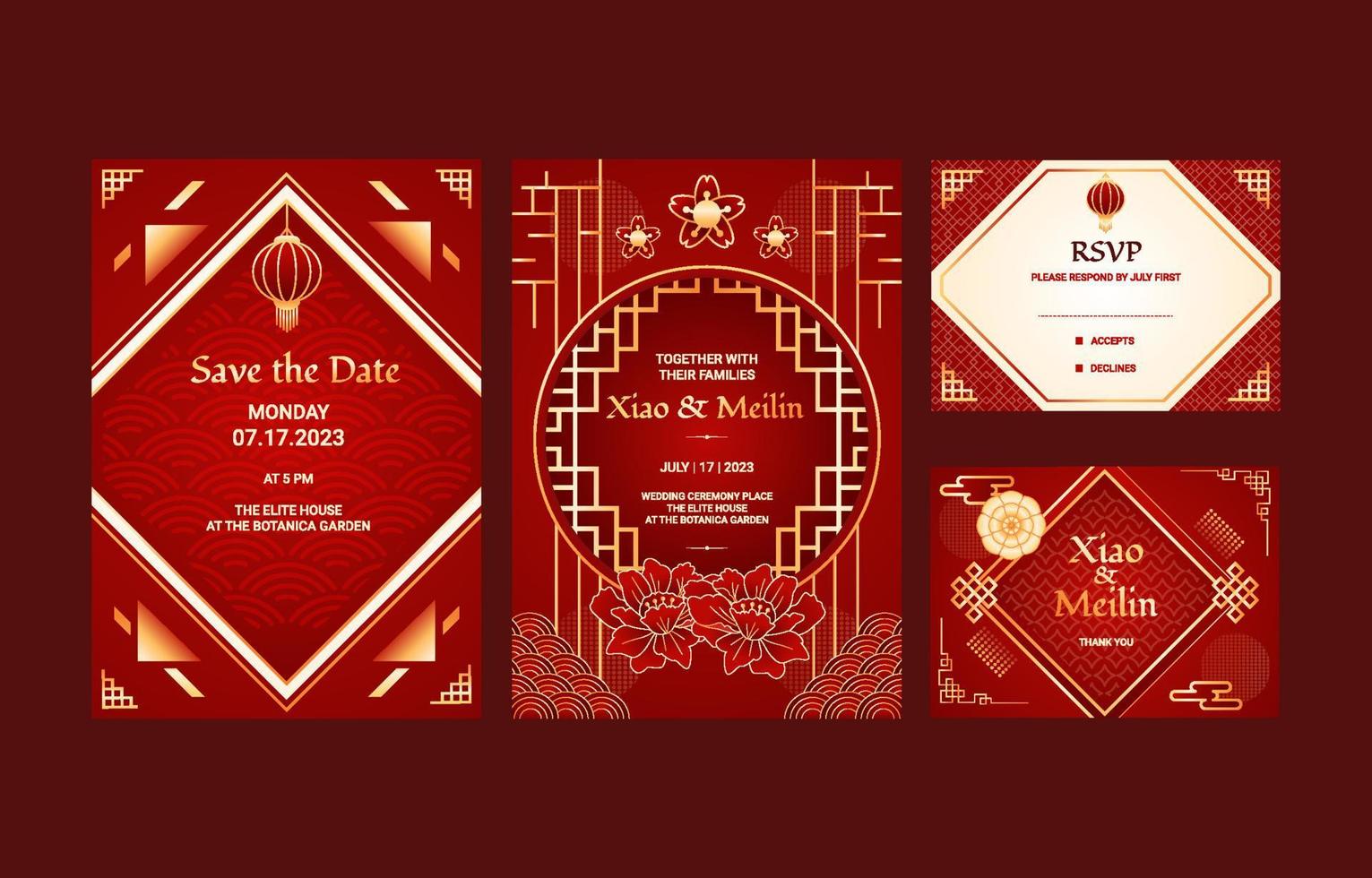 Deep Red Chinese Wedding Invitation vector