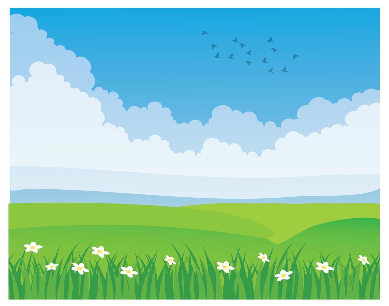 Vector images, cloudy sky background, grassland