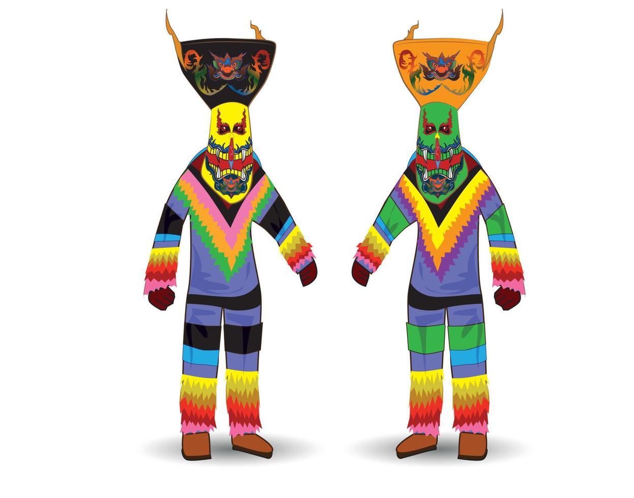 Ghost mask vector Masks, carrying sticks, two, on a white background at the Ghosh Mash Festival, Khon Kaen Eye Festival