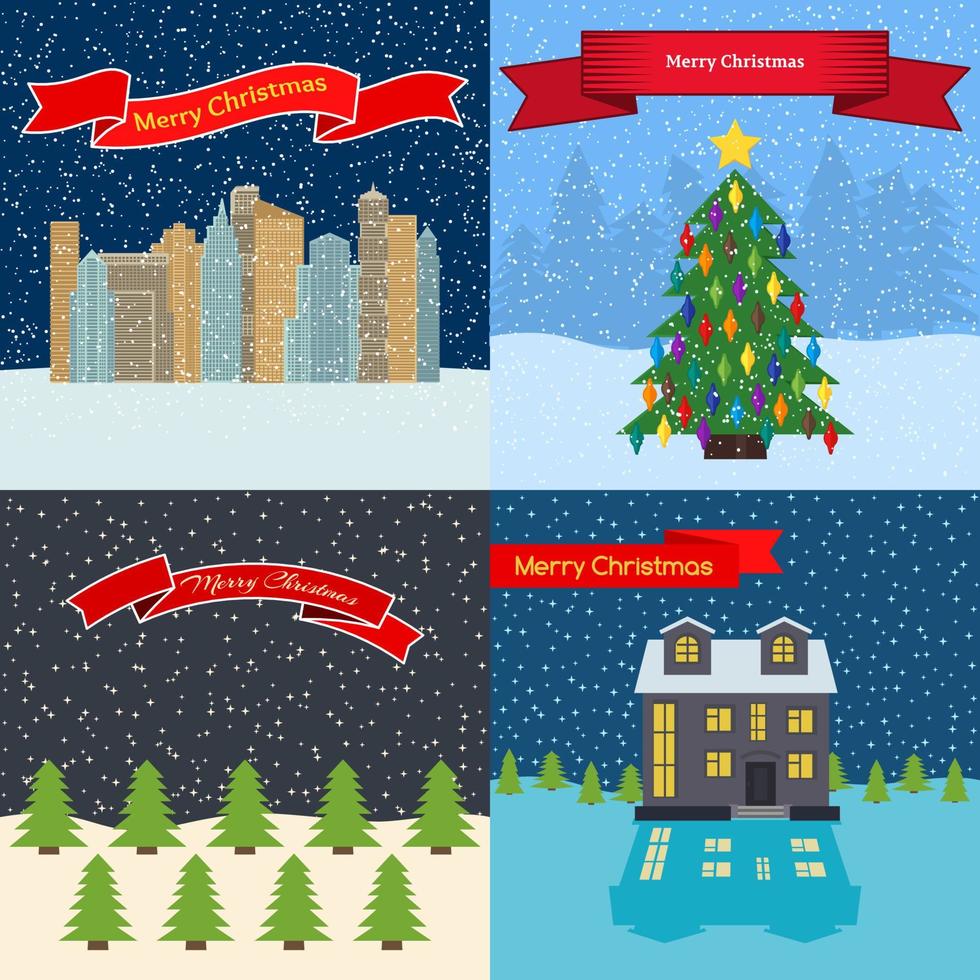 Set of four Happy New Year backgrounds with the inscription Merry Christmas. Vector illustration.