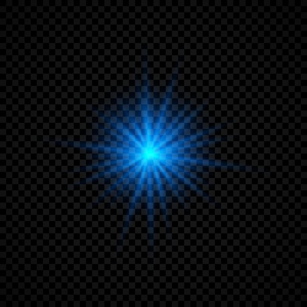 Light effect of lens flares. Blue glowing lights starburst effects with sparkles on a transparent background. Vector illustration