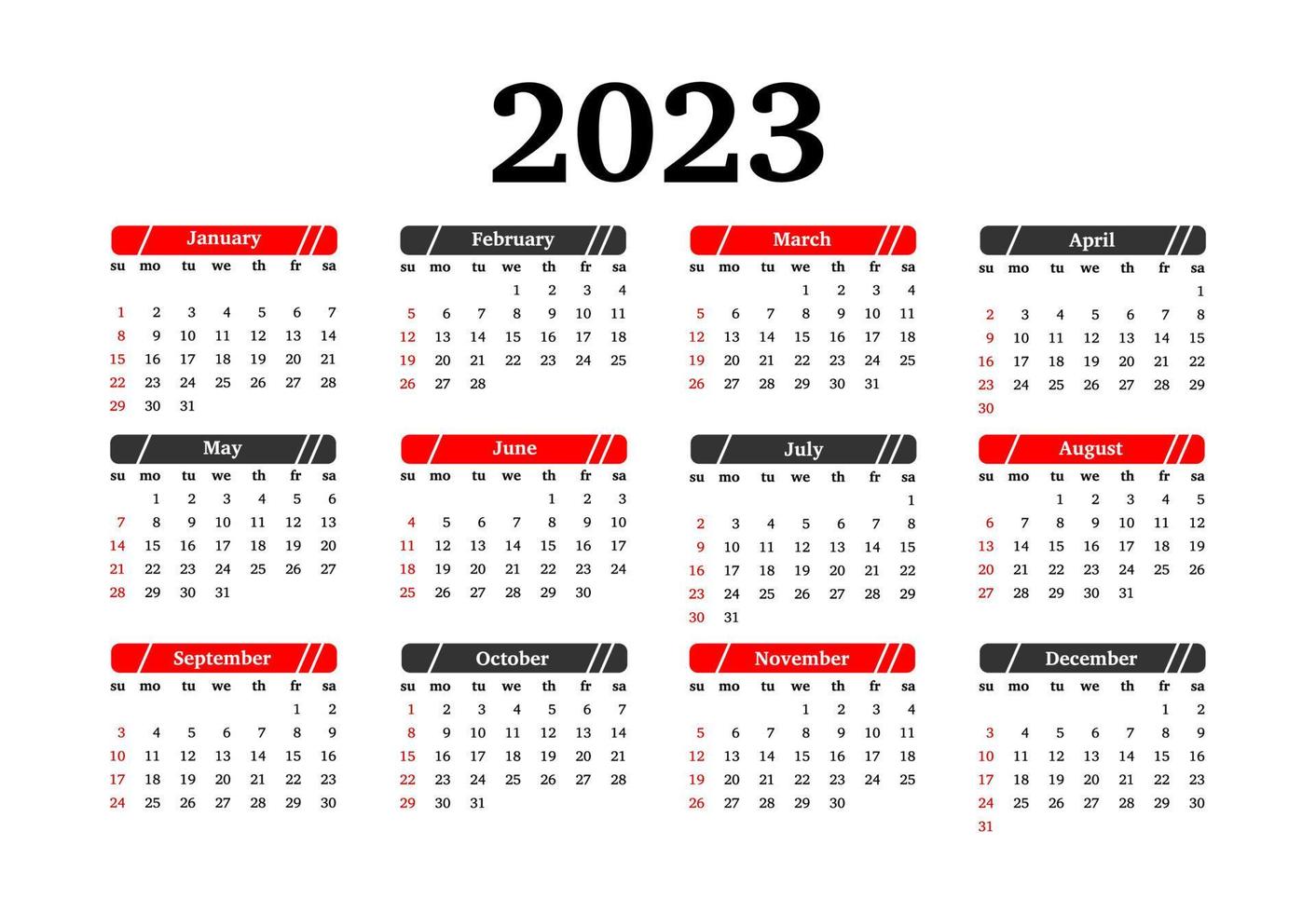 Calendar for 2023 isolated on a white background vector