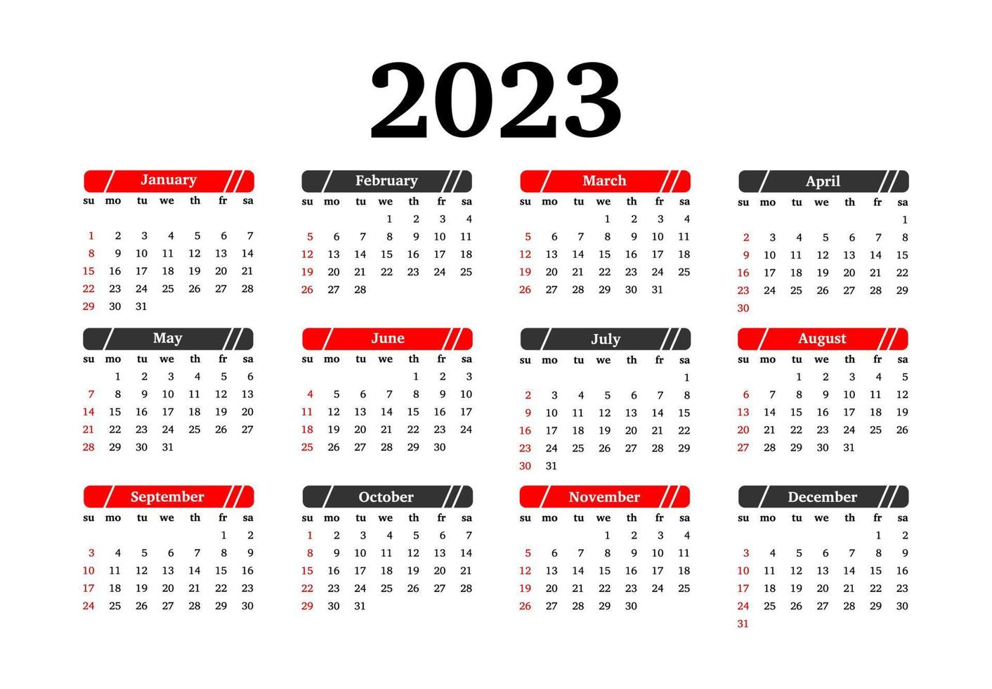 calendario para 2023 aislado en un fondo blanco vector