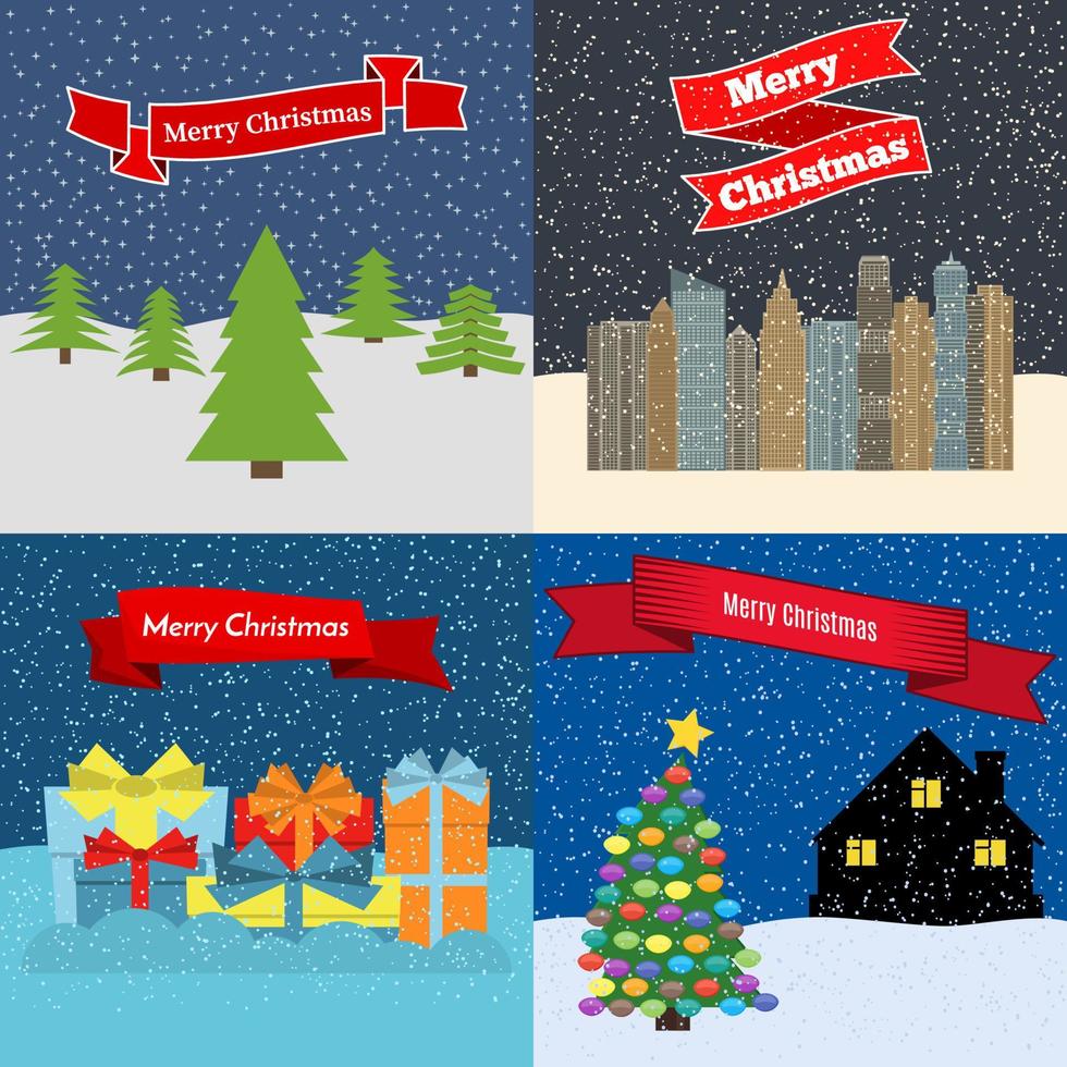 Set of four Happy New Year backgrounds with the inscription Merry Christmas. Vector illustration.