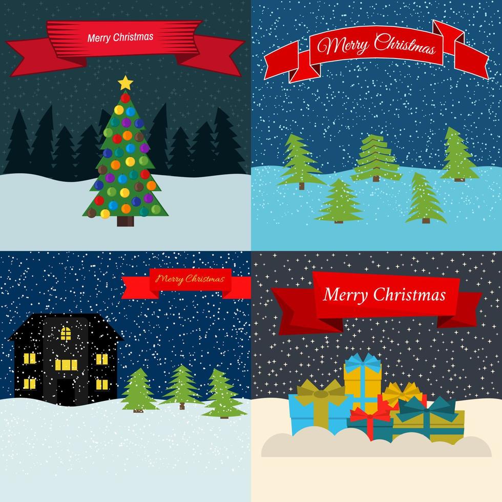 Set of four Happy New Year backgrounds with the inscription Merry Christmas. Vector illustration.