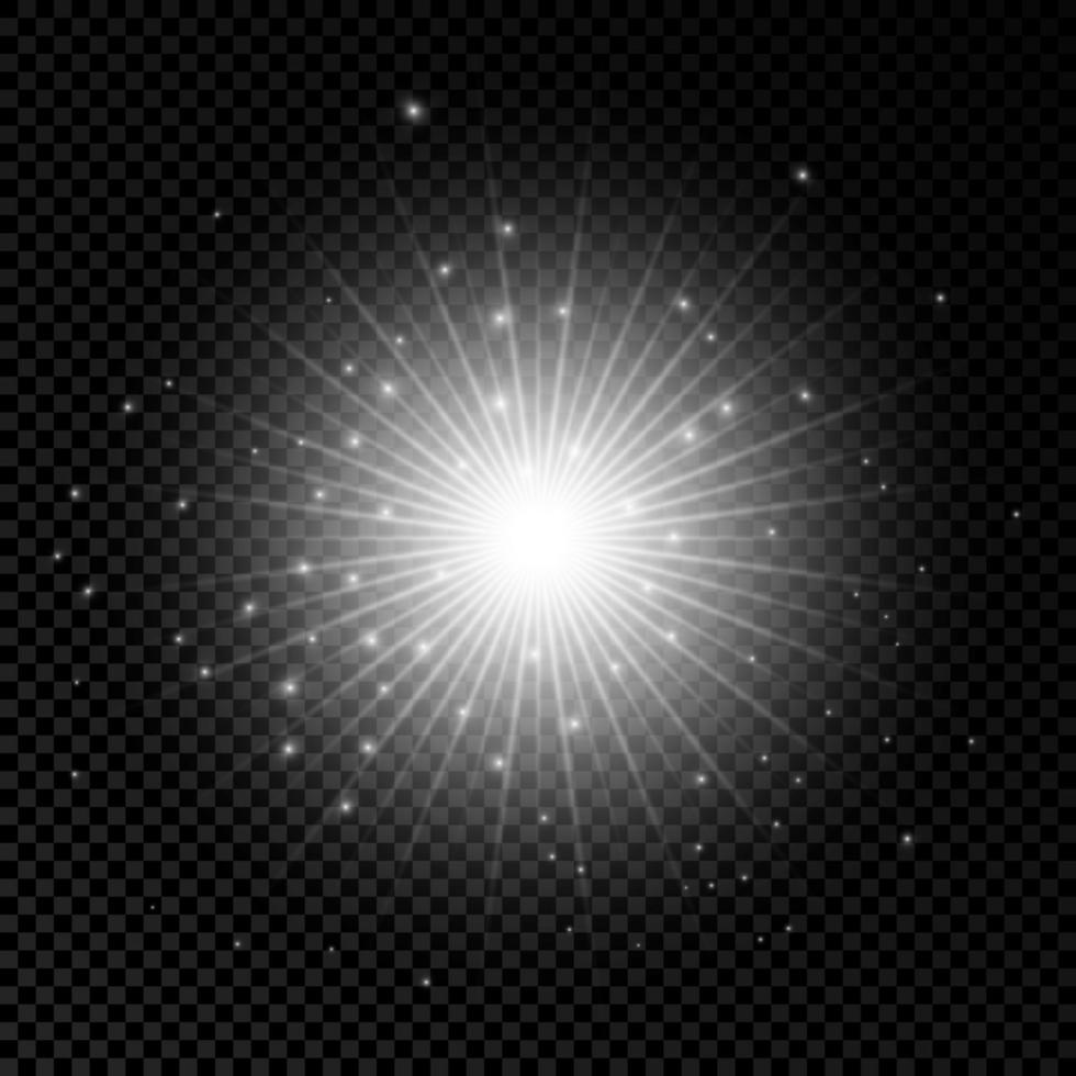 Light effect of lens flares. White glowing lights starburst effects with sparkles on a transparent background. Vector illustration