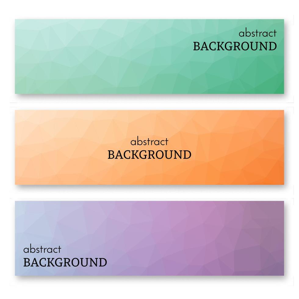 Set of three multi colored banners in low poly art style. Background with place for your text. Vector illustration