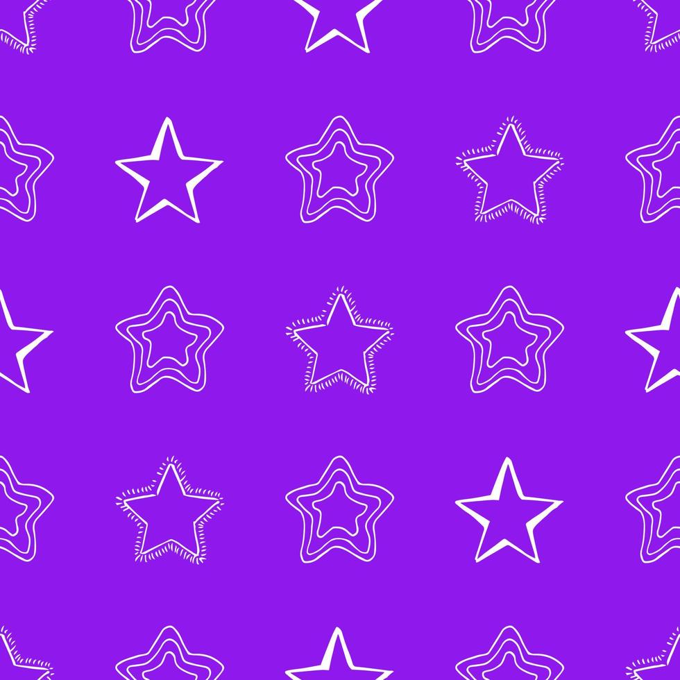 Seamless background of doodle stars. Whte hand drawn stars on blue background. Vector illustration