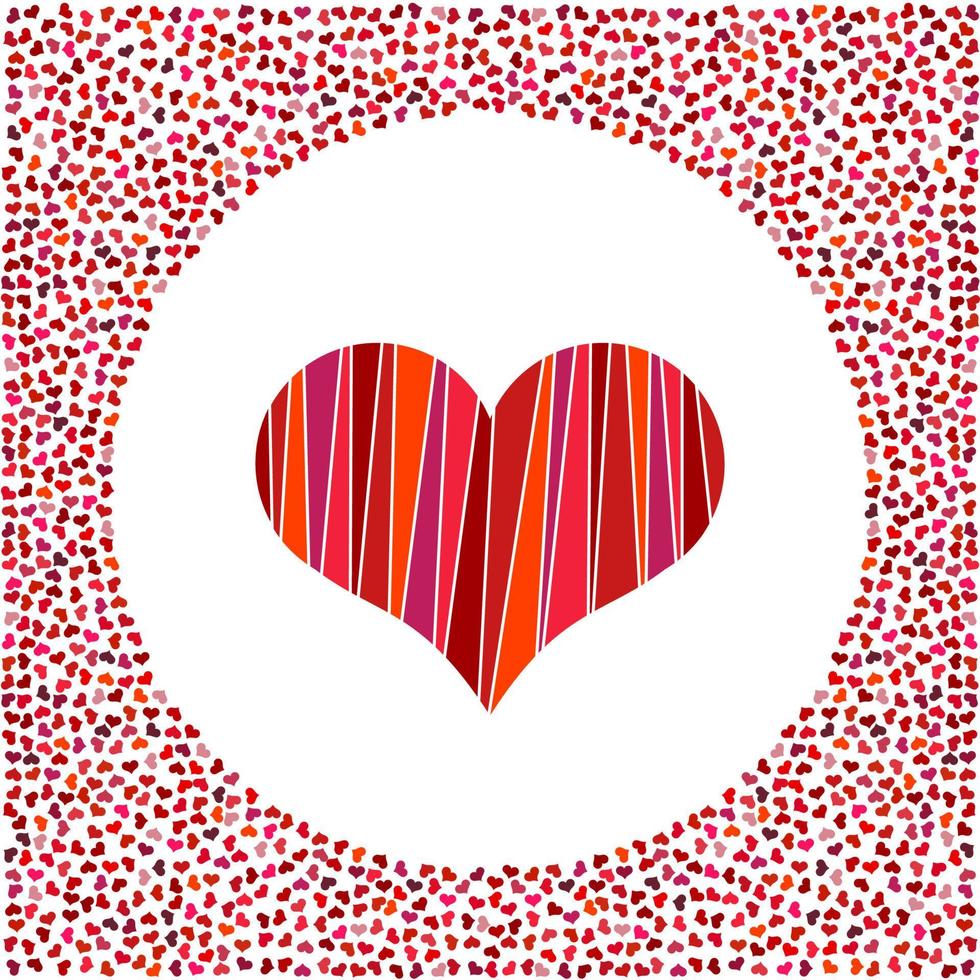 corazón rojo y pequeños corazones alrededor. fondo del día de san valentín con muchos corazones sobre un fondo blanco. símbolo del elemento de amor para la plantilla de boda. vector