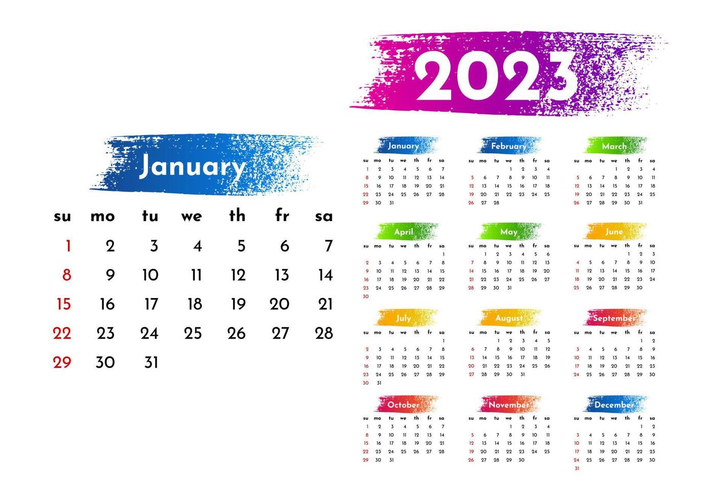 calendario para 2023 aislado en un fondo blanco vector