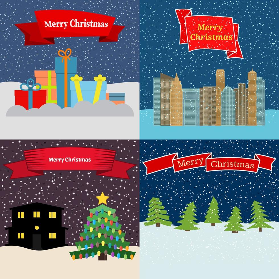 Set of four Happy New Year backgrounds with the inscription Merry Christmas. Vector illustration.