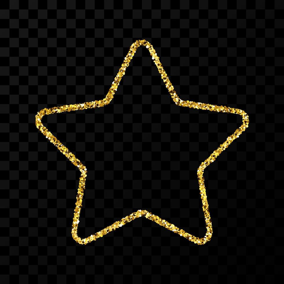 Gold glitter star with shiny sparkles on dark transparent background. Vector illustration
