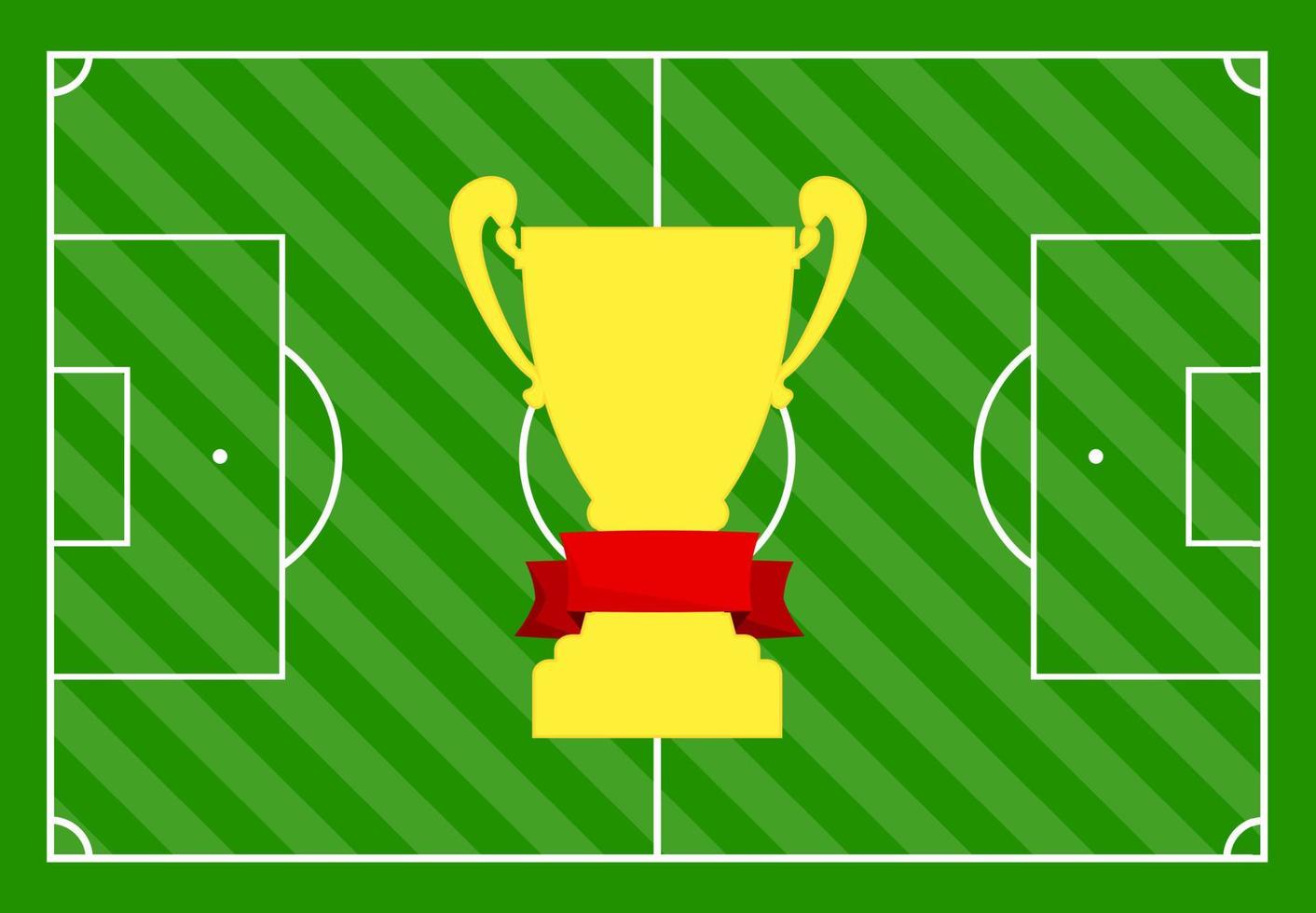 campo de fútbol con césped verde y con una copa de oro con una cinta roja. ilustración vectorial vector