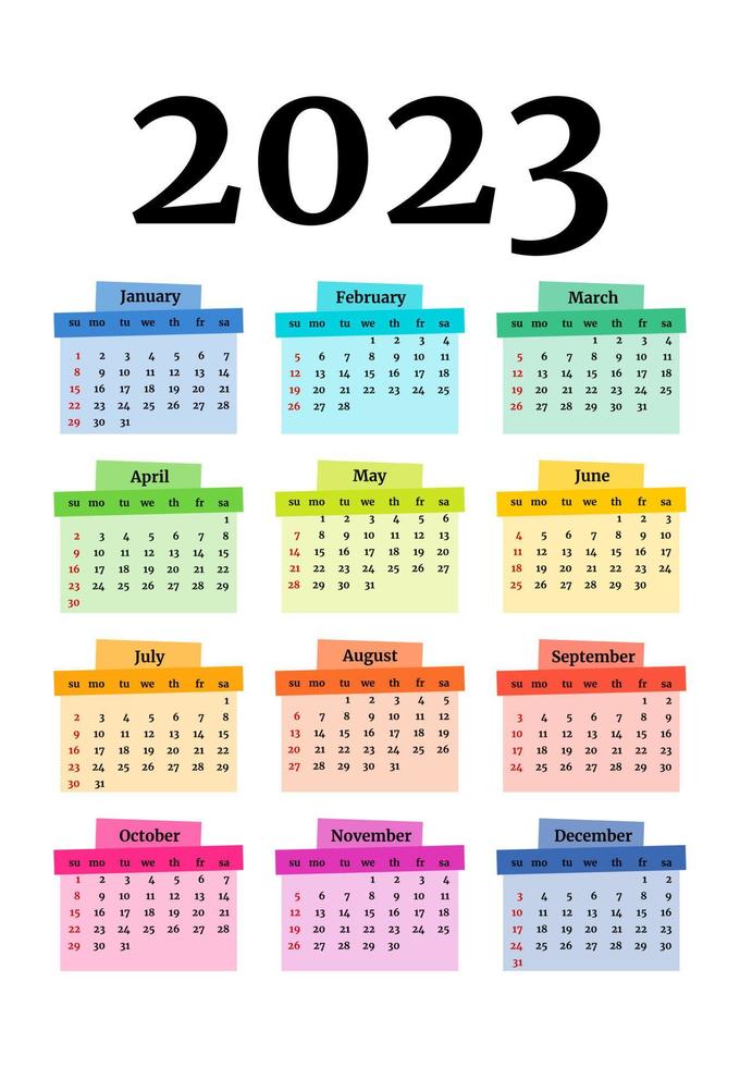 calendario para 2023 aislado en un fondo blanco vector