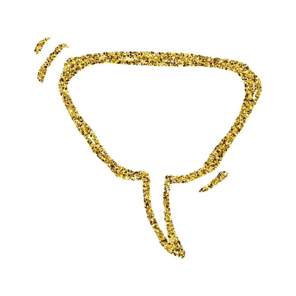Gold glitter sketch speech bubble. Hand drawn blank Speech Bubble. Dialog empty cloud on white background. Vector illustration.