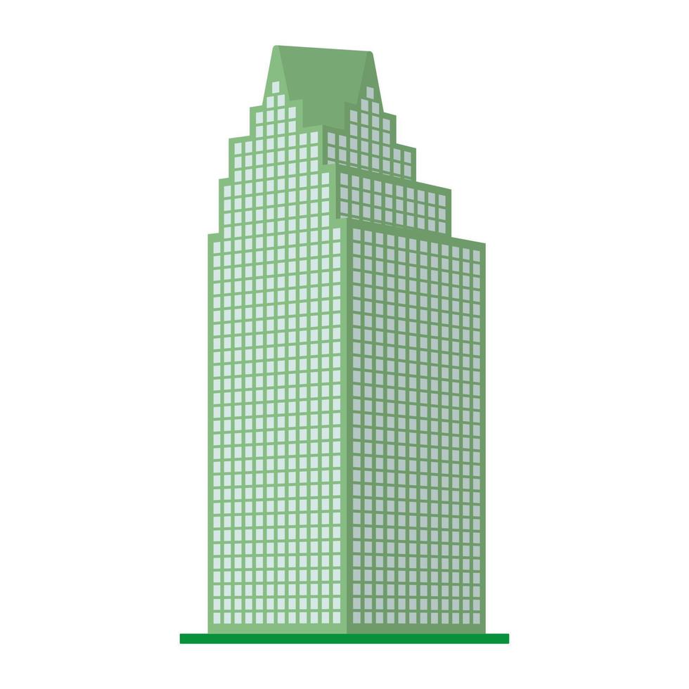 A modern high-rise building on a white background. View of the building from the bottom. Isometric vector illustration.