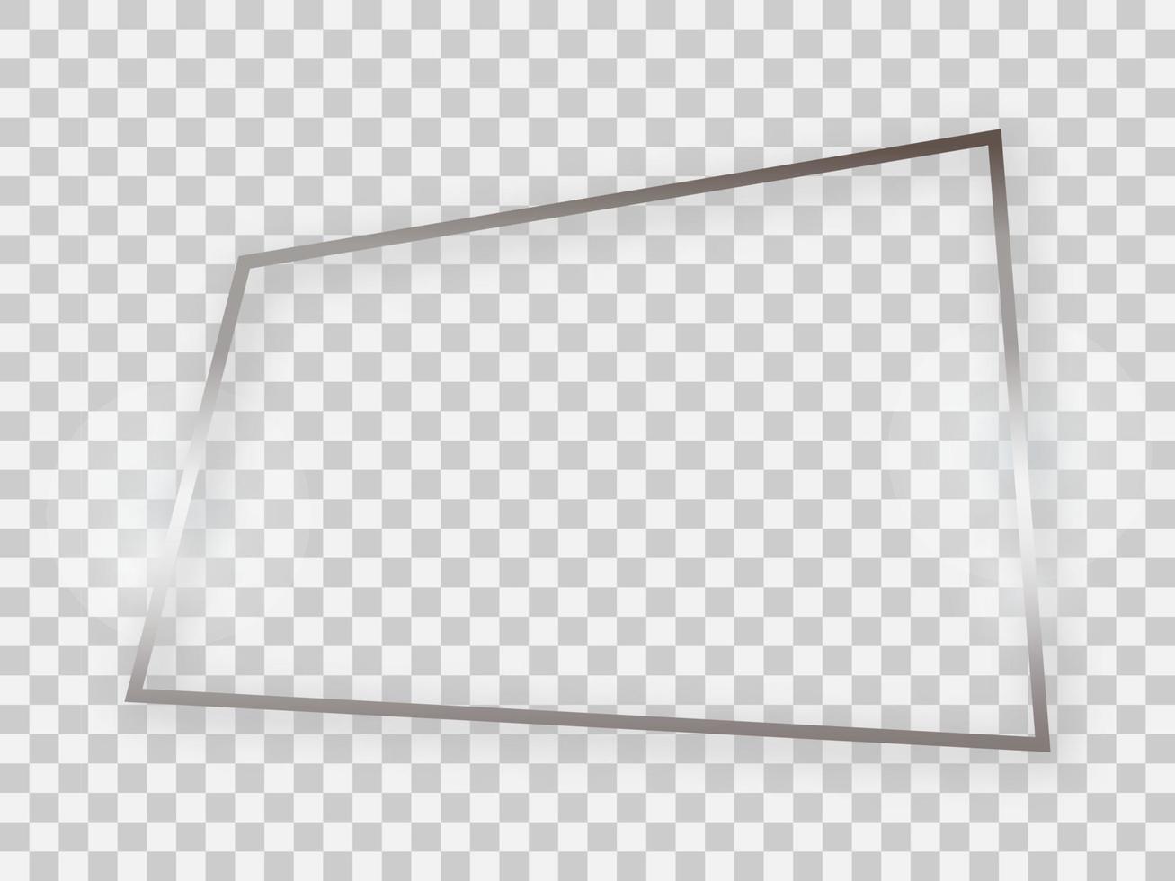 Silver shiny rectangular frame with glowing effects and shadows on transparent background. Vector illustration