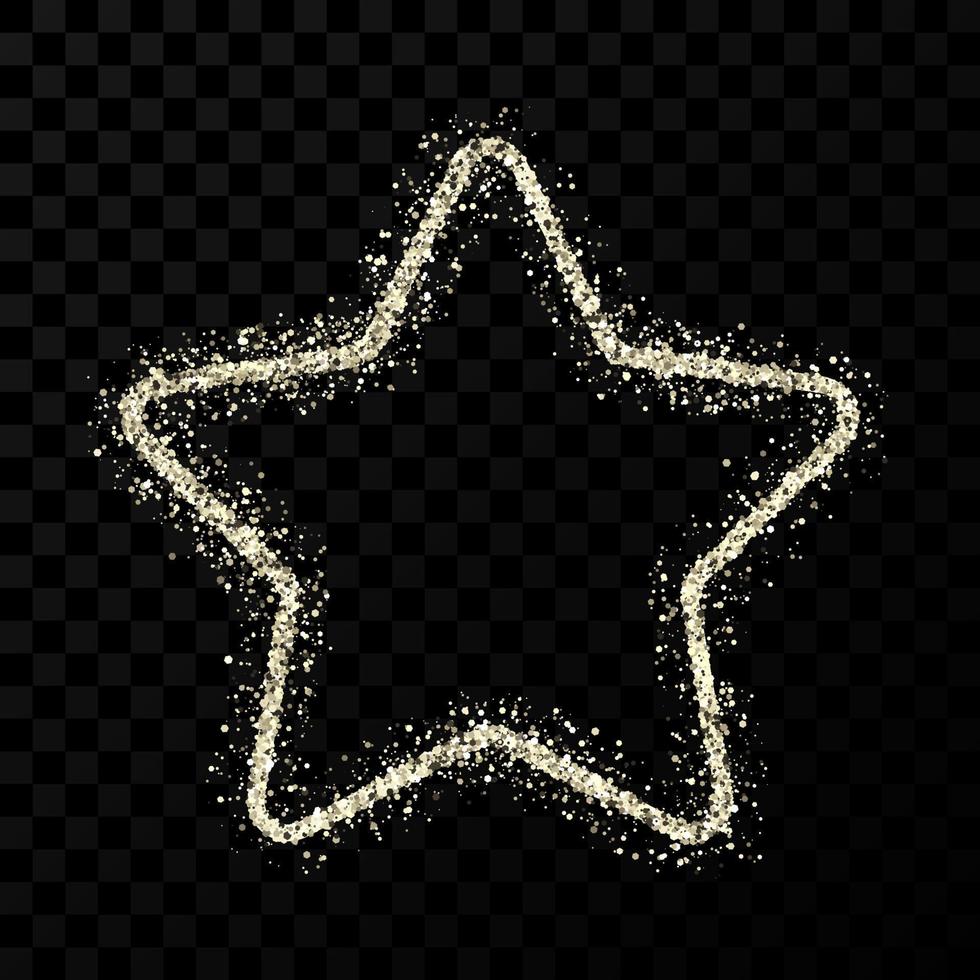 Silver glitter star with shiny sparkles on dark transparent background. Vector illustration
