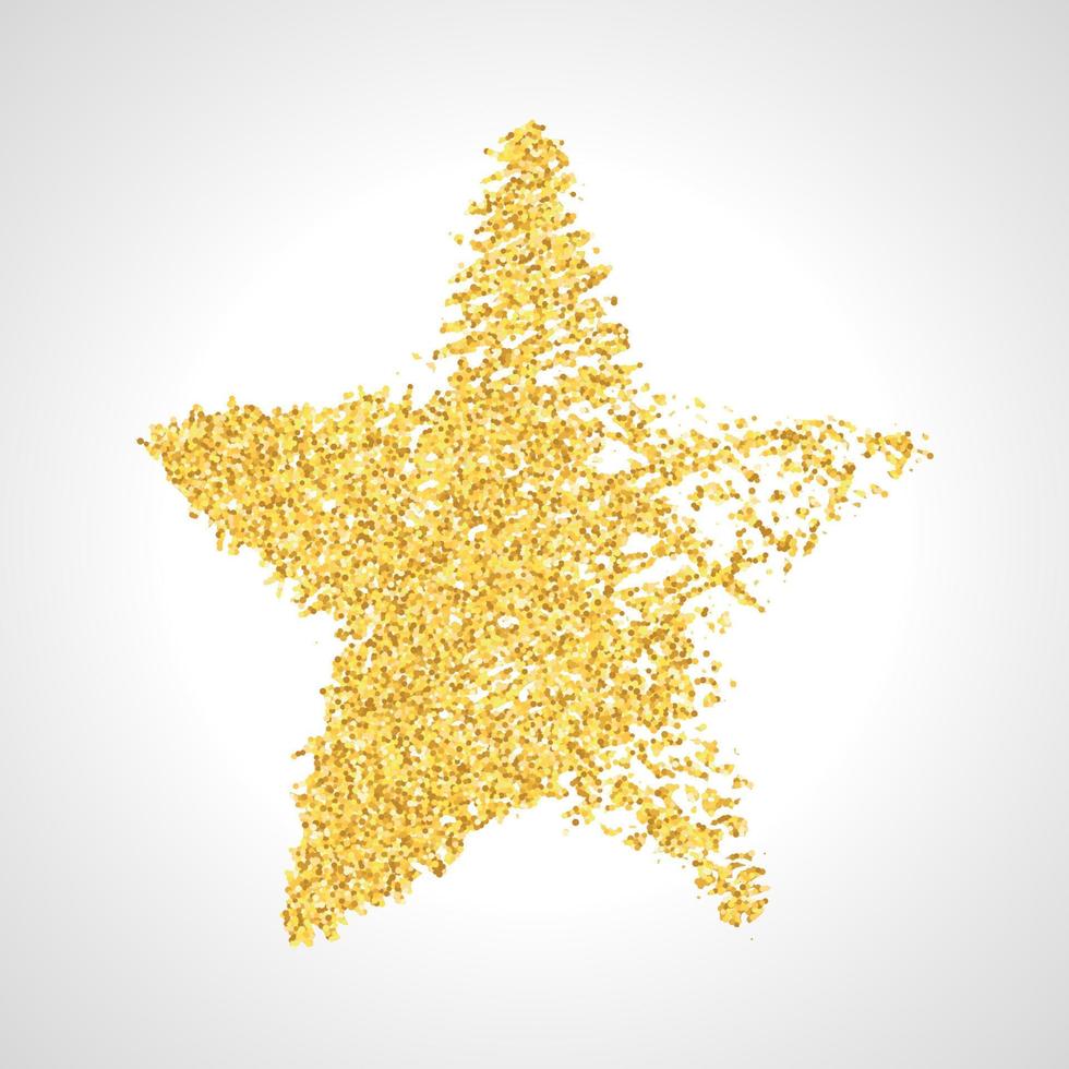 Hand drawn star with gold glitter effect. Rough star shape in doodle style with gold glitter effect on white background. Vector illustration