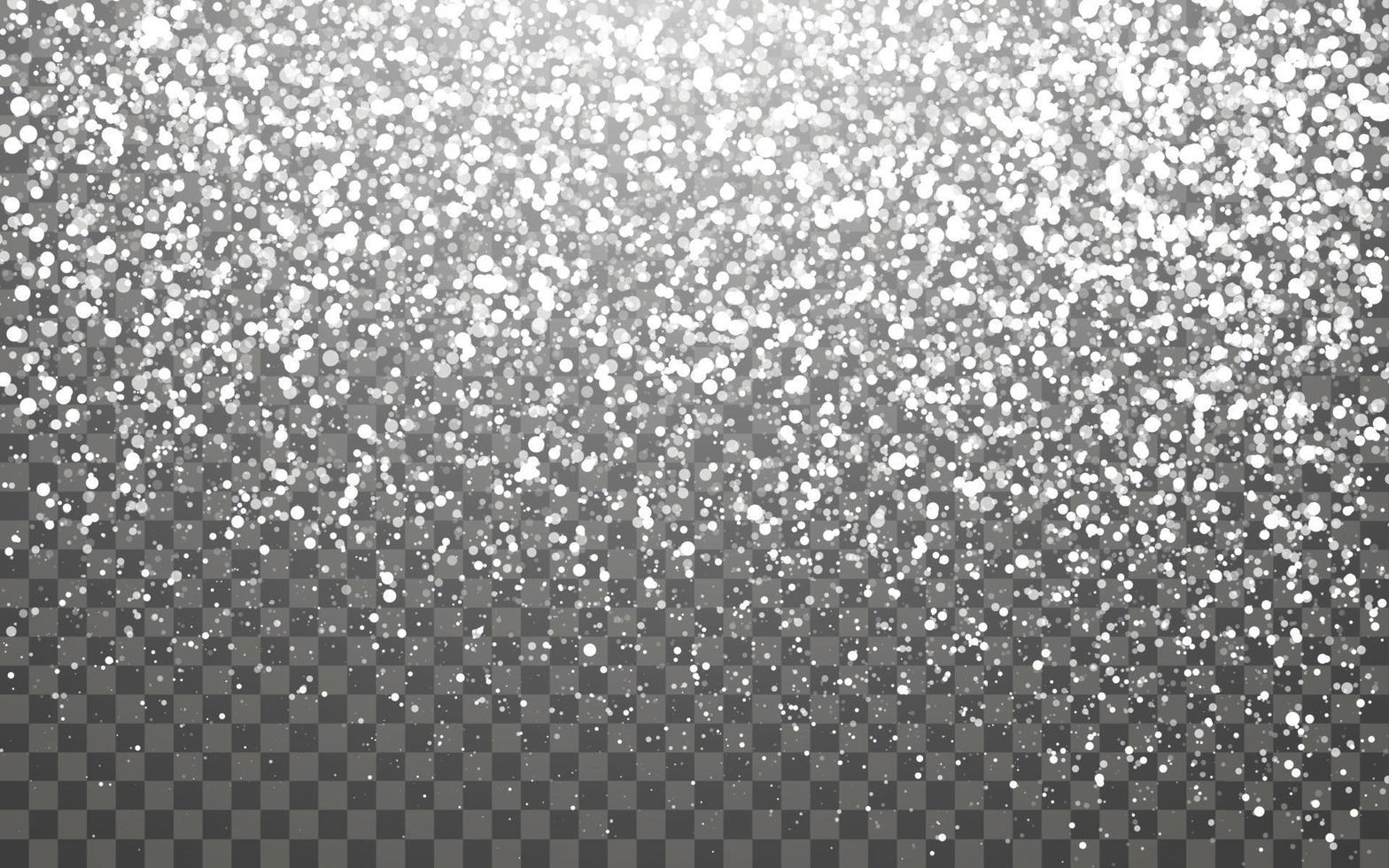 Snowfall and falling snowflakes on dark transparent background. White snowflakes and Christmas snow. Vector illustration