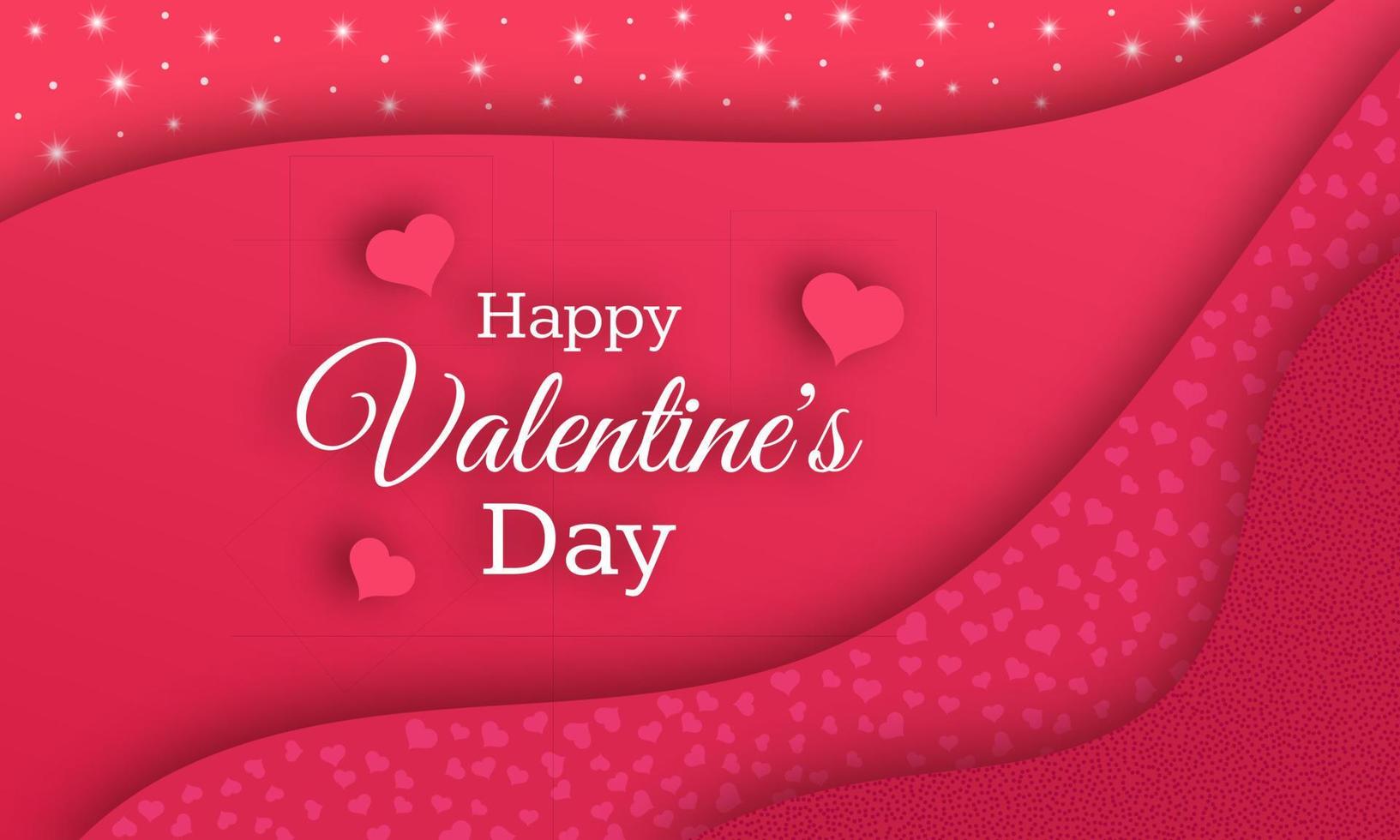 Happy Valentines Day Background. Red greeting horizontal banner with text and hearts. Vector illustration.