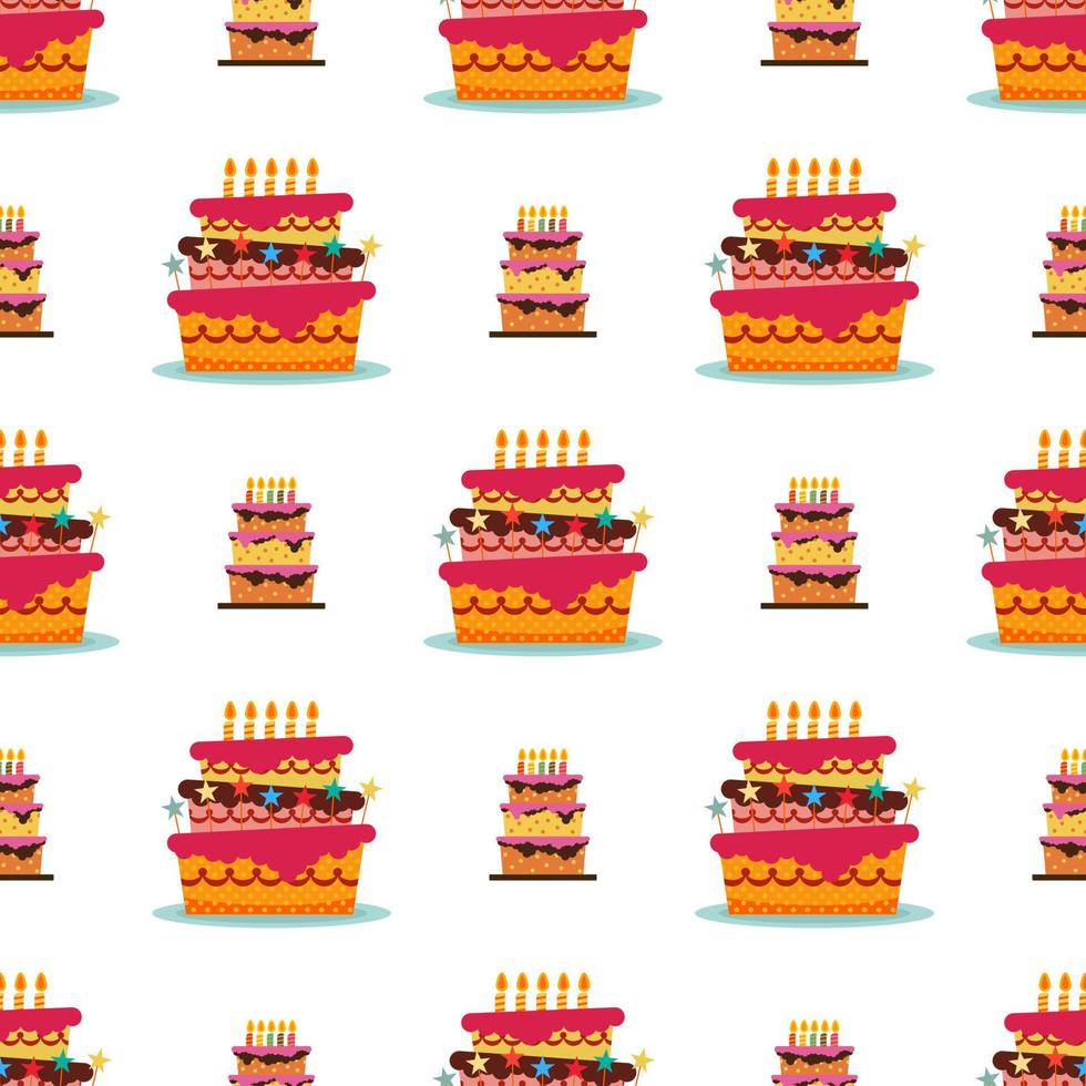 Seamless Pattern with colorful hearts, sweet cakes and pies. Vector illustration.