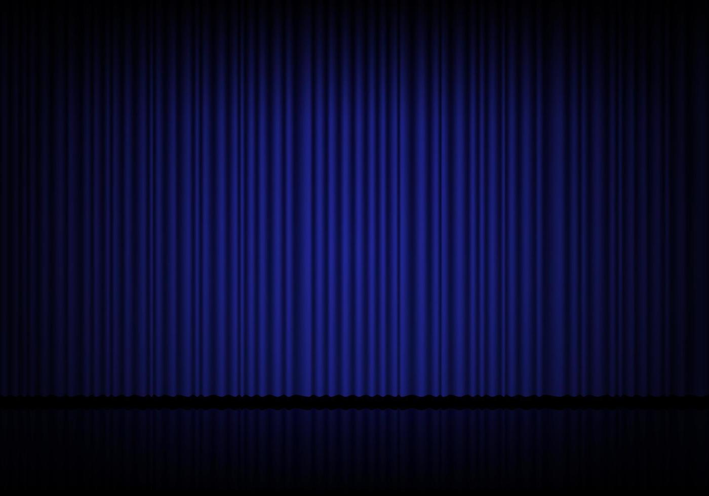 Blue curtain opera, cinema or theater stage drapes. Spotlight on closed velvet curtains background. Vector illustration