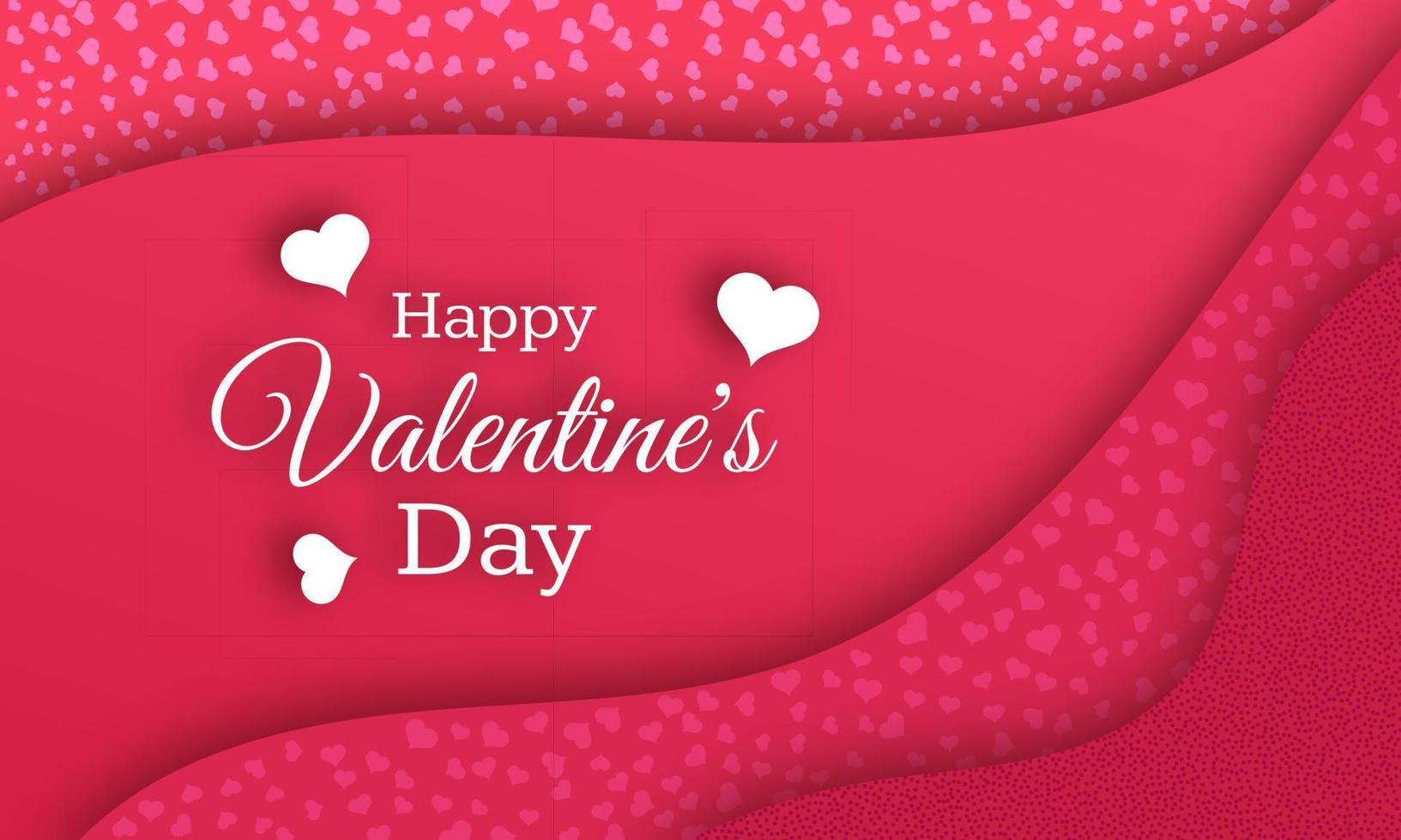 Happy Valentines Day Background. Red greeting horizontal banner with text and hearts. Vector illustration.