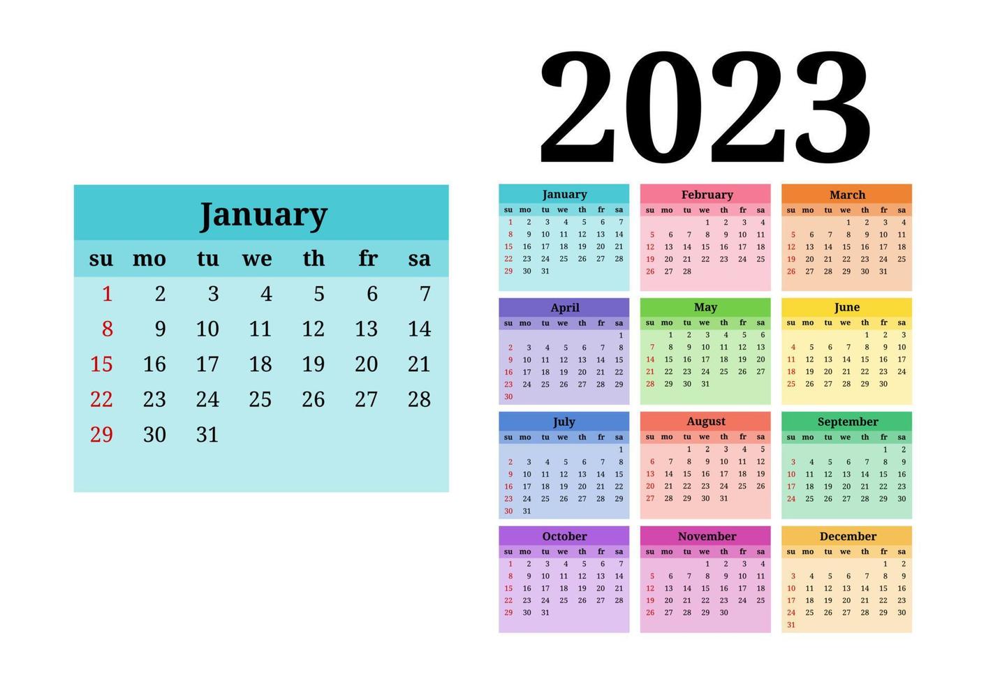 calendario para 2023 aislado en un fondo blanco vector