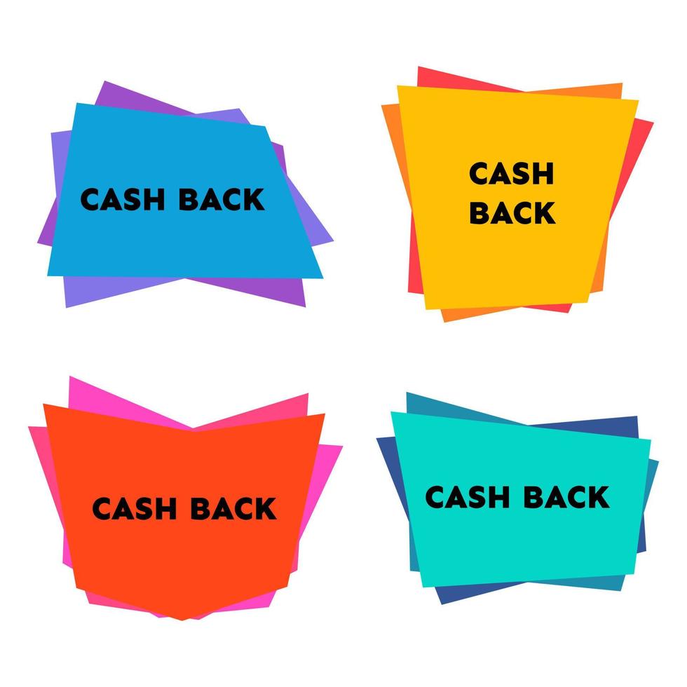 Set of four cash back stickers with abstract colorful geometric forms. Vector illustration