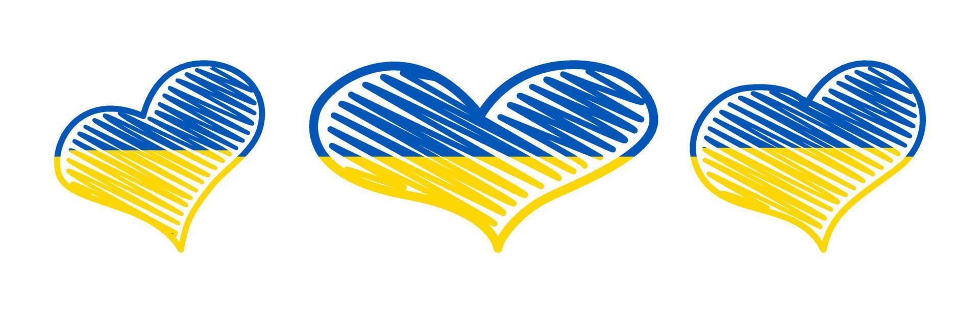 Set of hearts in Ukrainian colors vector